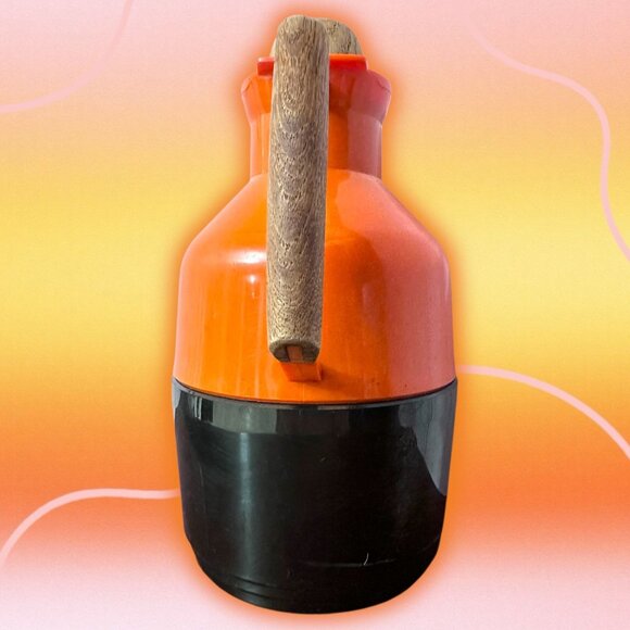 Vintage MCM Orange Black Teak Handle & Stopper G. Rosendahl Swedish Thermos - Picture 2 of 16